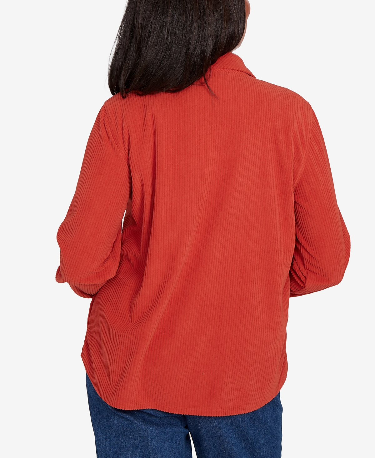 Alfred Dunner Sunset Canyon Plush Ribbed Oversized Button Front Top In Orange