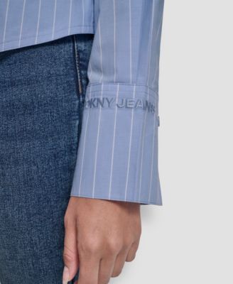 Women's Cropped Long Sleeve Button Front Shirt