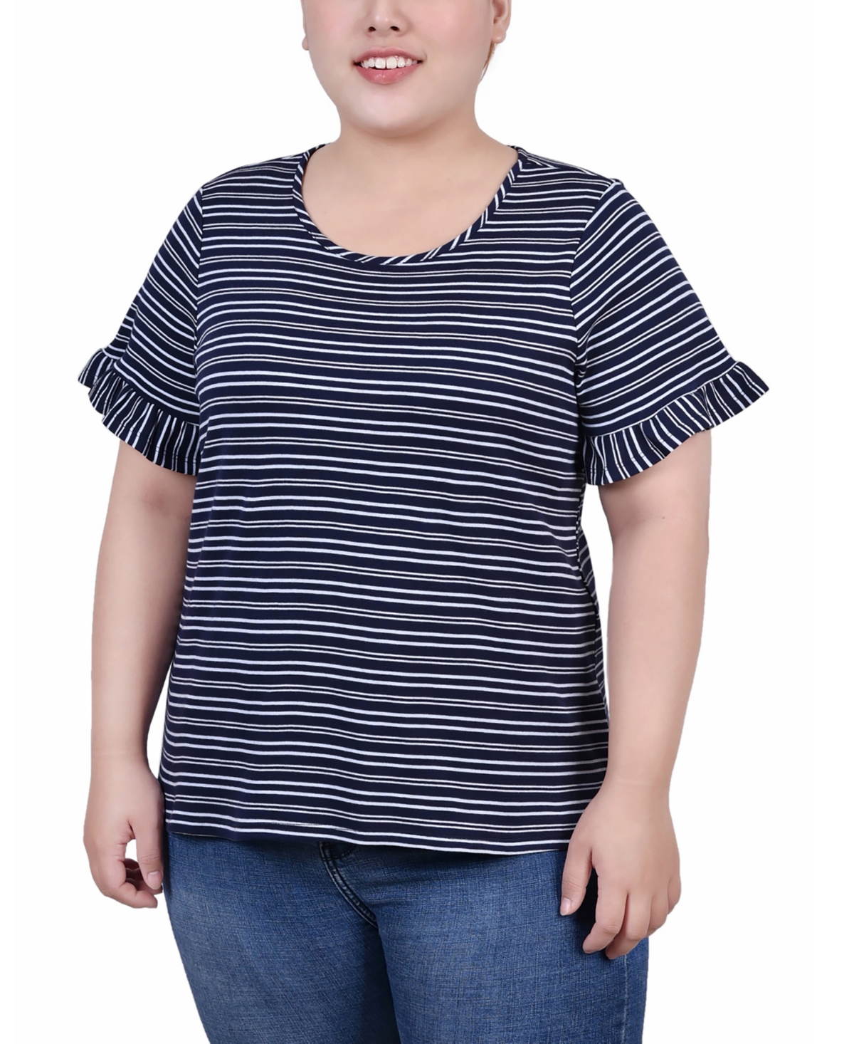 Ny Collection Plus Size Short Bell Sleeve Top In Blue