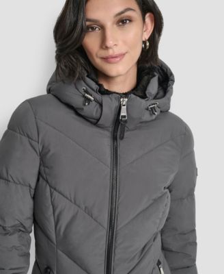 Women's Hooded Zip Front A-Line Maxi Puffer Coat
