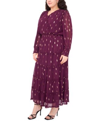 Plus Size Clip Chiffon Tiered Maxi Dress