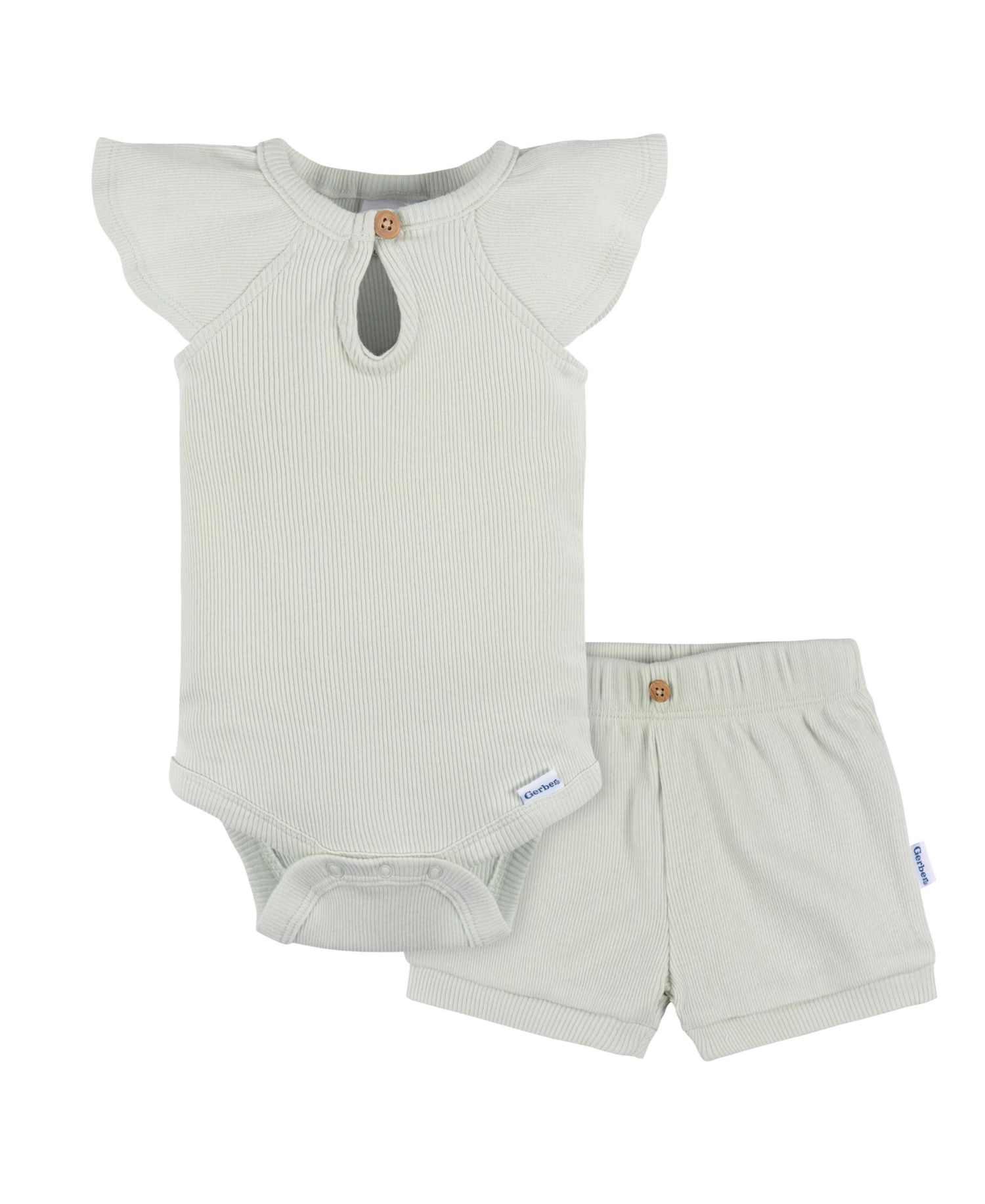 Childrenswear Baby Girls Gerber Flutter Sleeve Bodysuit and Shorts Set