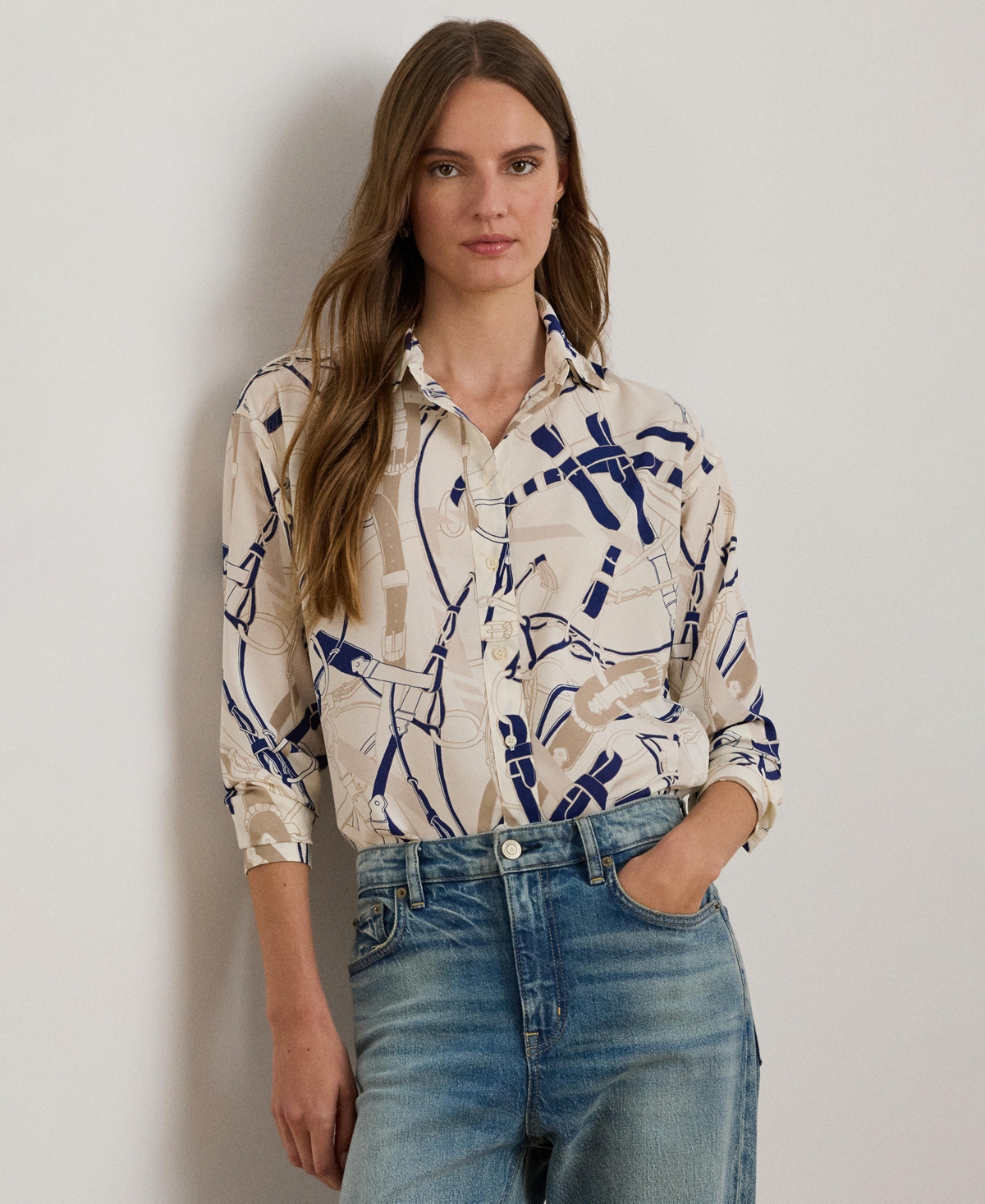 Lauren Ralph Petite Relaxed-Fit Belting-Print Shirt