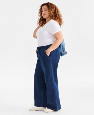 Plus Size High-Rise Pull-On Wide-Leg Jeans, Macy's Exclusive  