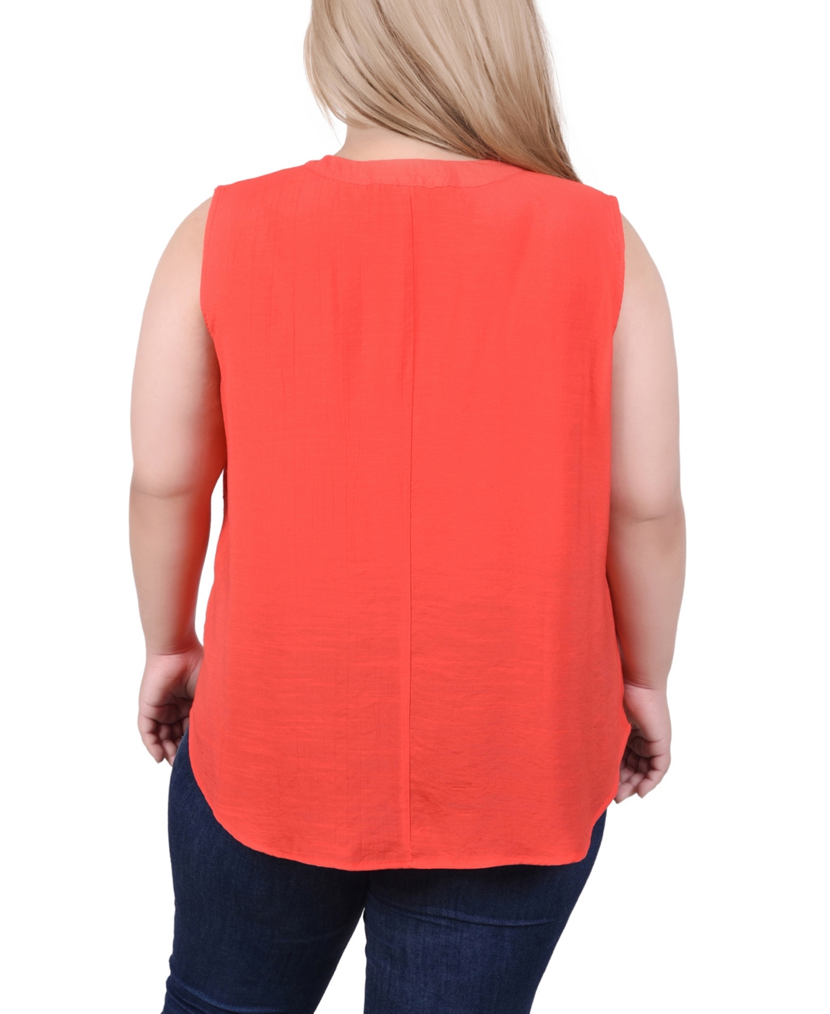 Ny Collection Plus Size Sleeveless Blouse With Eyelet Insets In Orange