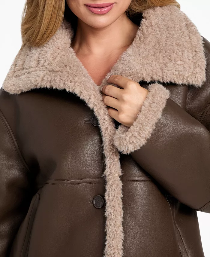 Women's Stand-Collar Faux-Shearling Coat - thumbnail 9