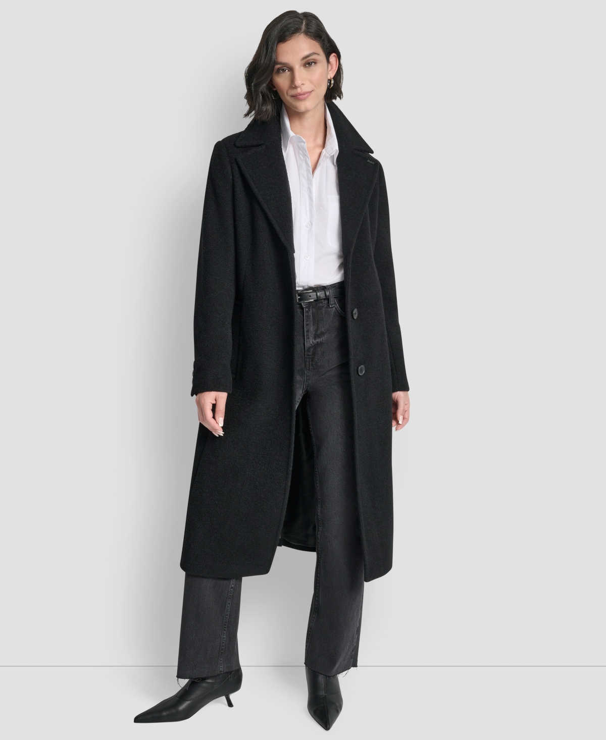 Dkny Women's Maxi Boucle Notch Collar Coat In Black