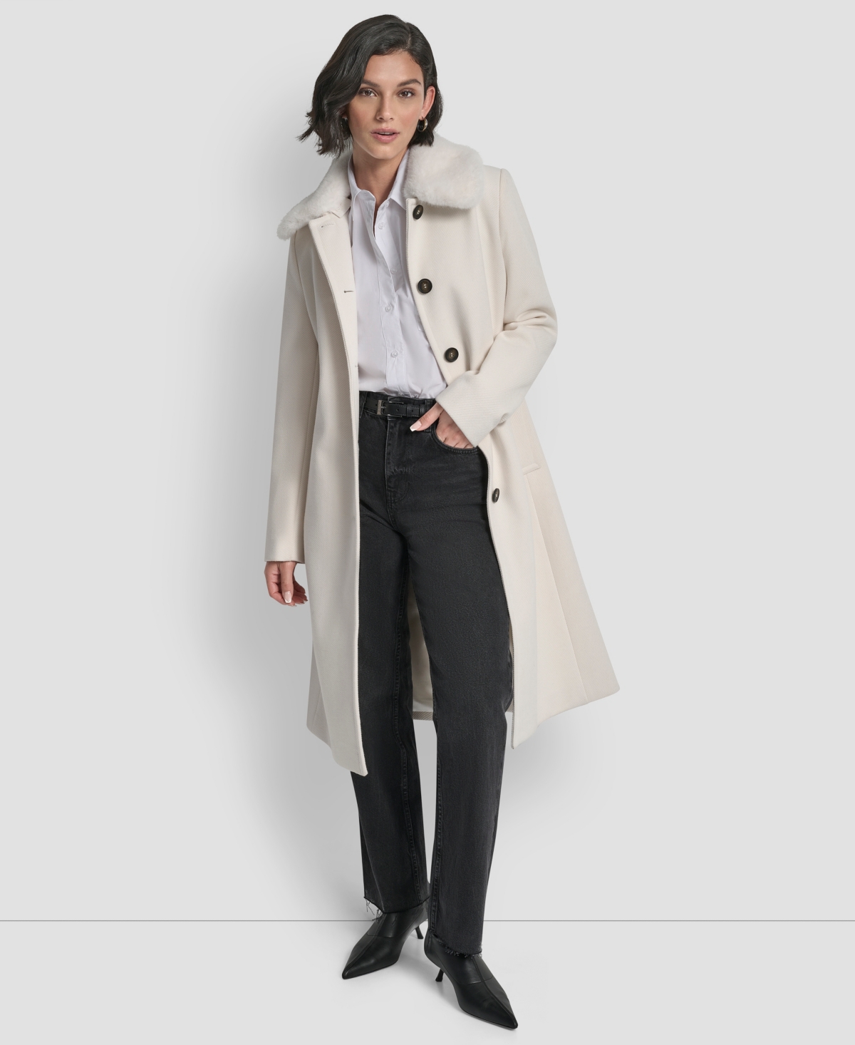 Dkny Women's Single-breasted Pillow Collar Coat In White