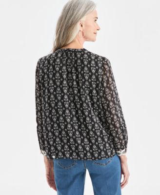 Women's Printed Pintuck Shine Blouse