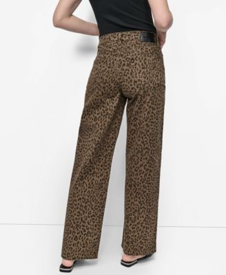 Women's Animal Print Mid-Rise Relaxed Straight-Leg Cotton Jeans