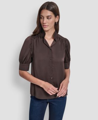 DKNY Jeans - Women's Stand Collar Puff-Sleeve Shirt