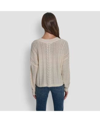 Women's Lightweight V-Neck Cable-Knit Sweater
