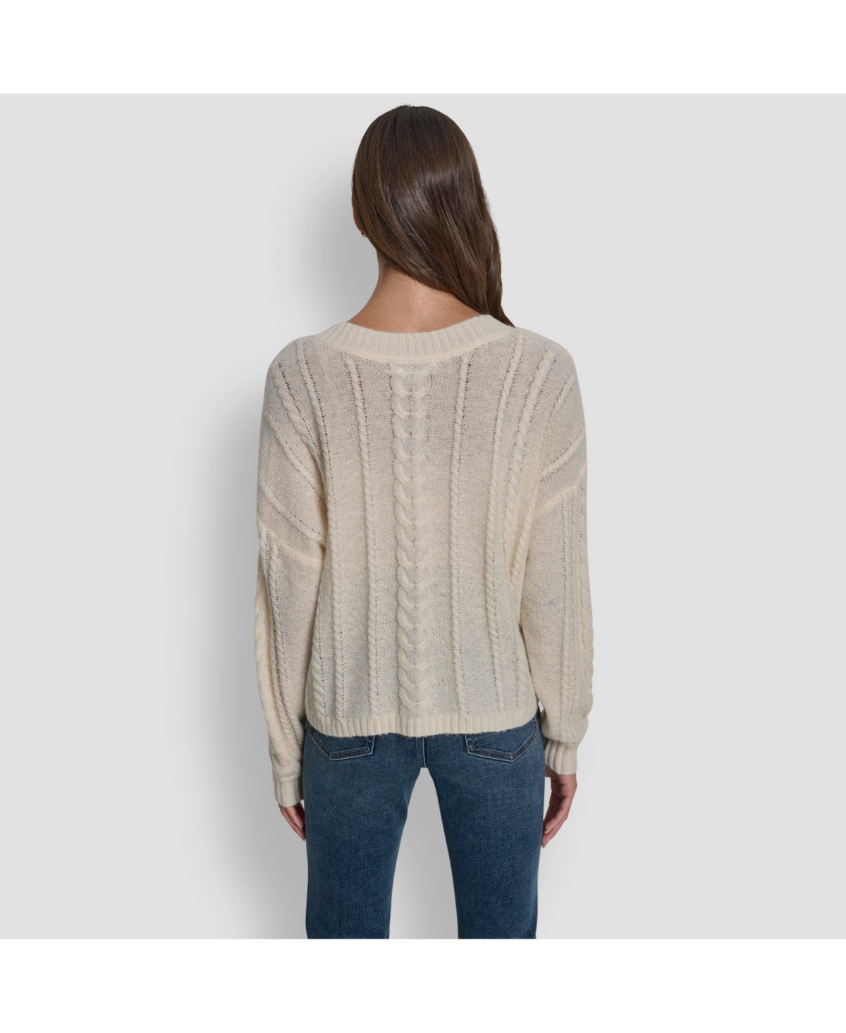 Dkny Jeans Women's V-neck Cable-knit Sweater In Gray