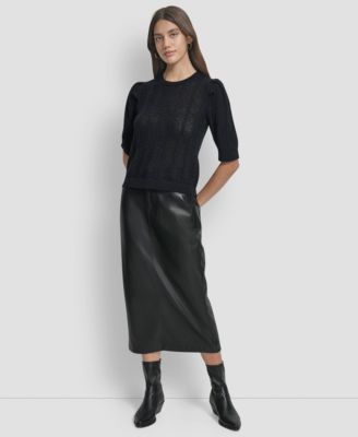 Women's Mixed Stitch Puff-Sleeve Sweater