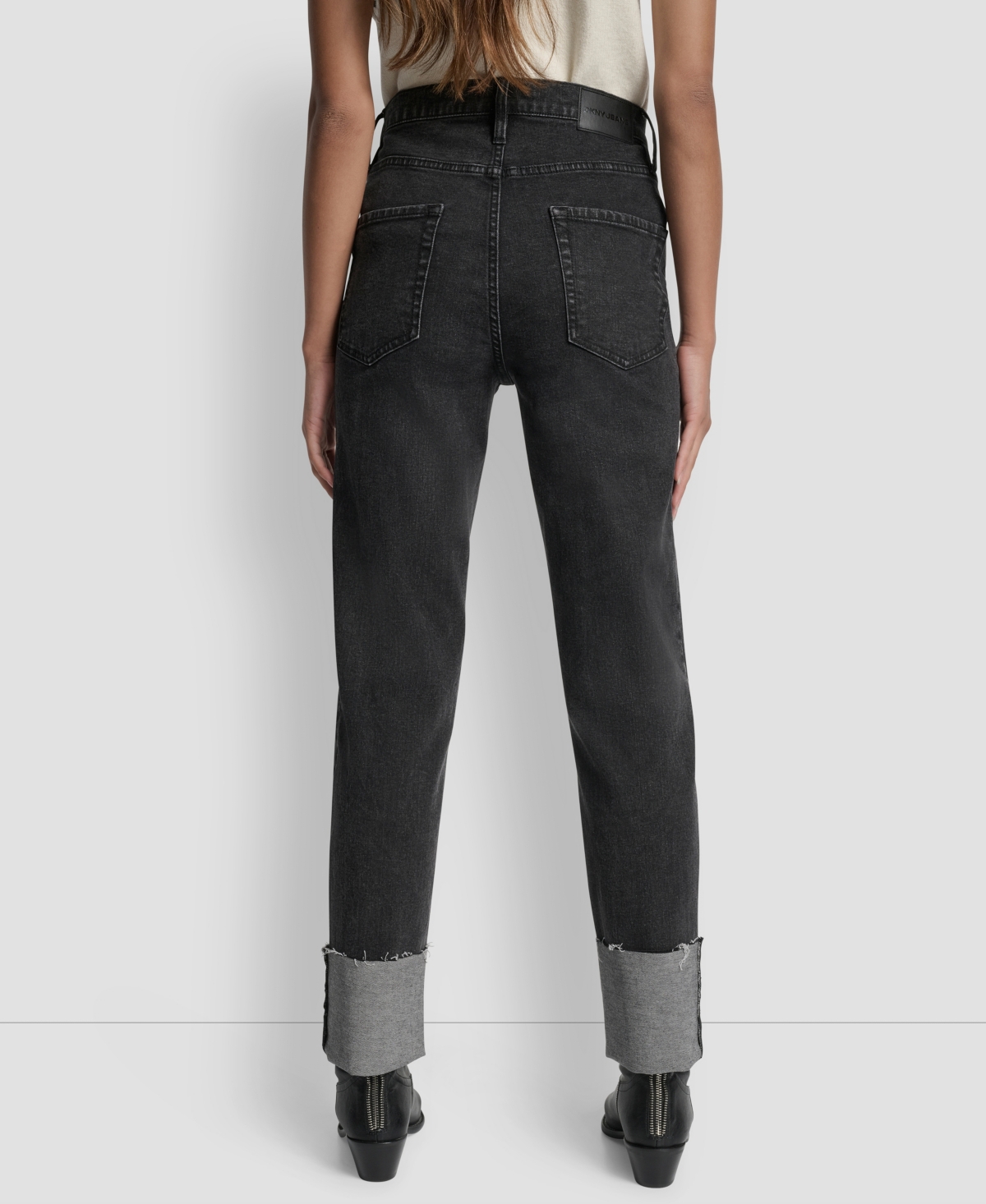 Dkny Jeans Women's High-rise Classic Cuffed Straight-leg Jeans In Black