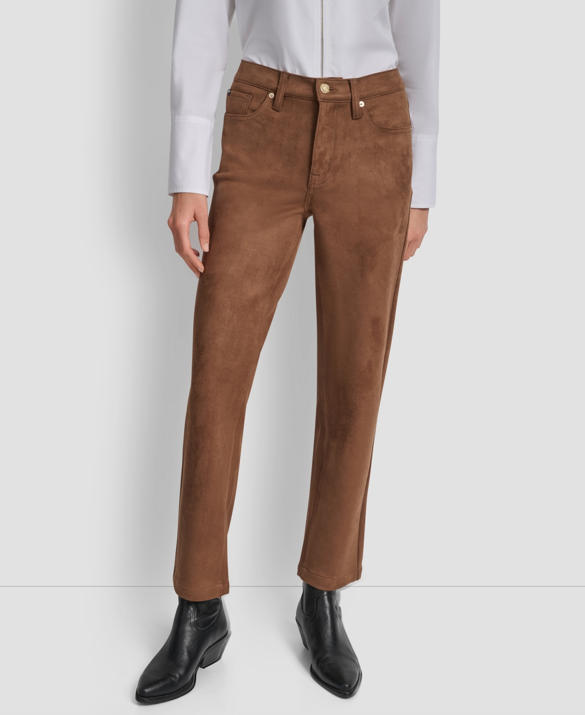 Dkny Jeans Women's Mid Rise Straight Suede Pants In Brown