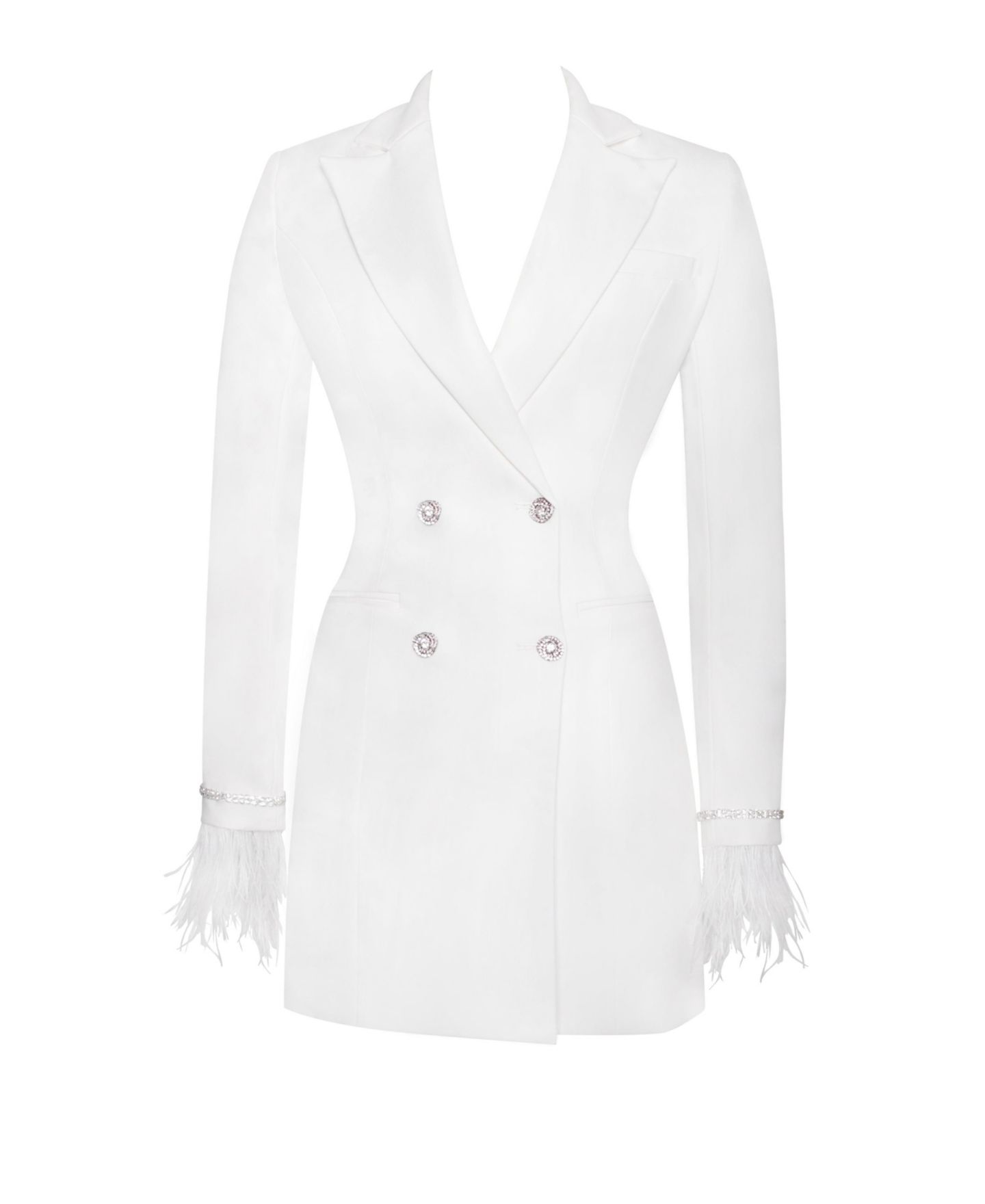 Женское платье Miss Circle Women Quilla White Feather Crystal Sleeve Backless Blazer, цвет: Белый — фото 9