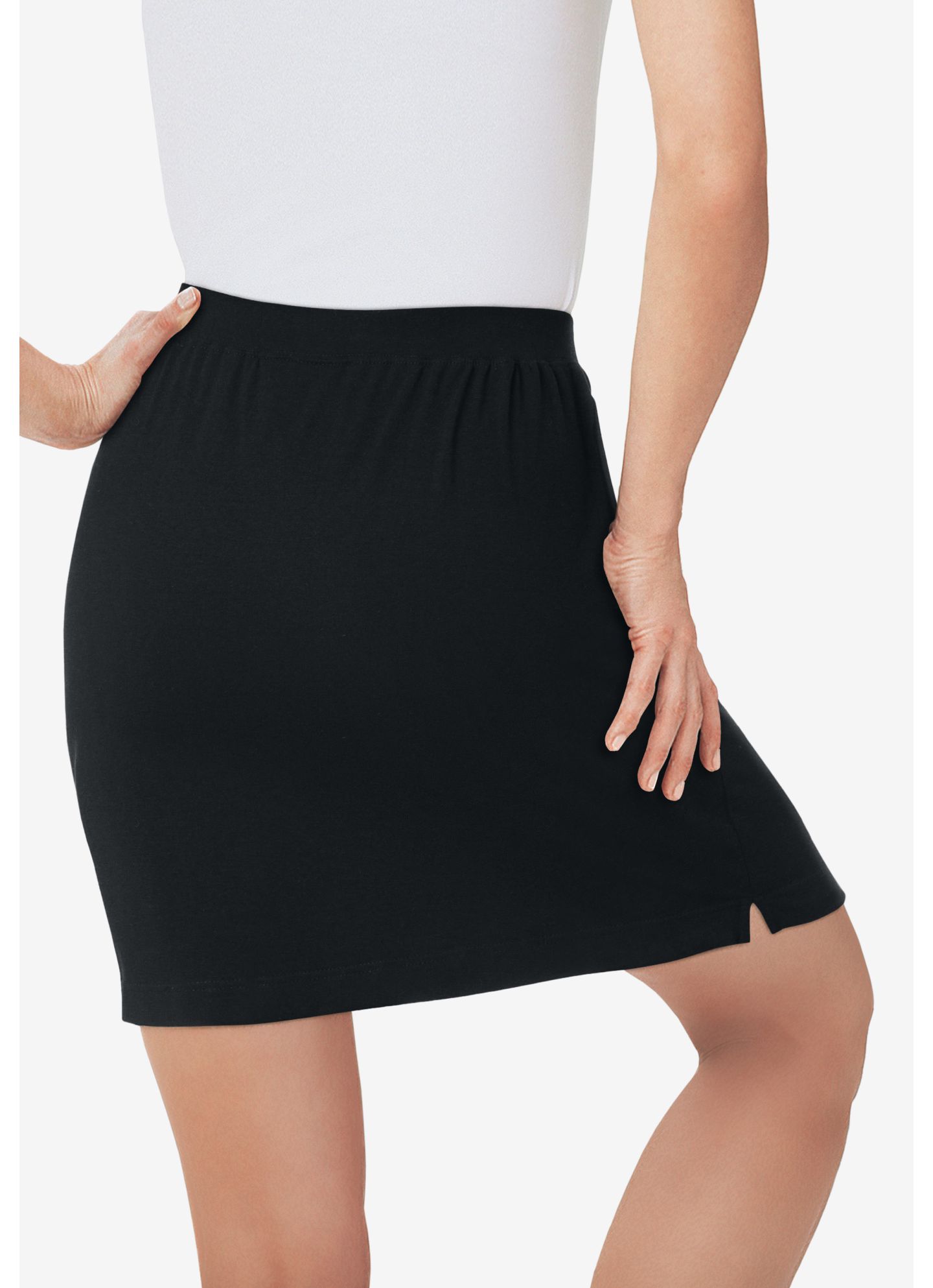 Женская юбка-шорты Woman Within Plus Size Stretch Cotton Skort, цвет: Чёрный — фото 2