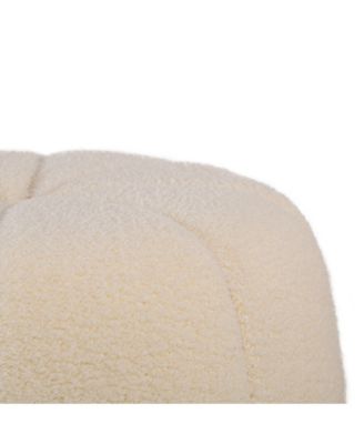 - White Boucl&eacute; with Stripes Pouf Vintage Style Upholstery Living Room