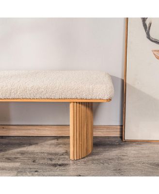 - Solid Wood and White Boucl&eacute; Bench Exotic Boho Entry