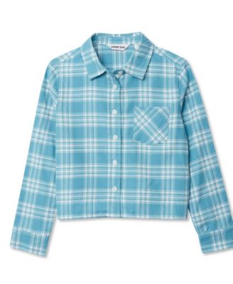 Girls Long Sleeve Cropped Flannel Shirt