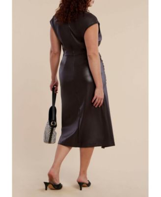 Women's Plus Size Funnel Neck Faux Leather Midi Dress