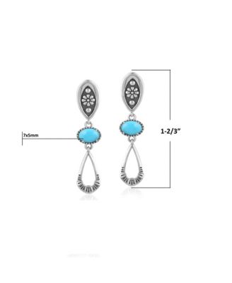 Sterling Silver Sleeping Beauty Turquoise Teardrop Double Loop Gemstone Earrings