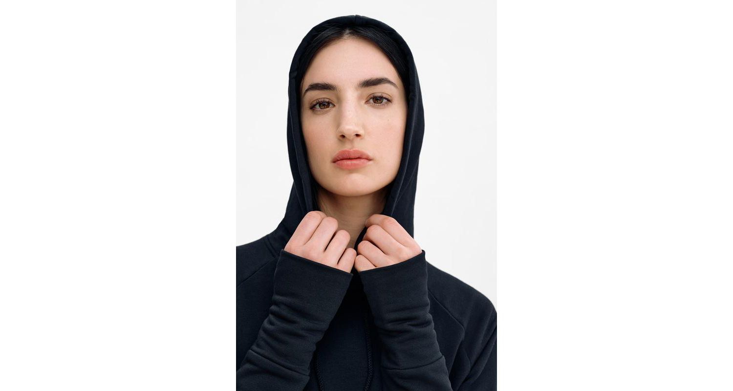 Women's Elba Hooded Side-Slit Ankle-Length Sweatshirt Dress with Pockets