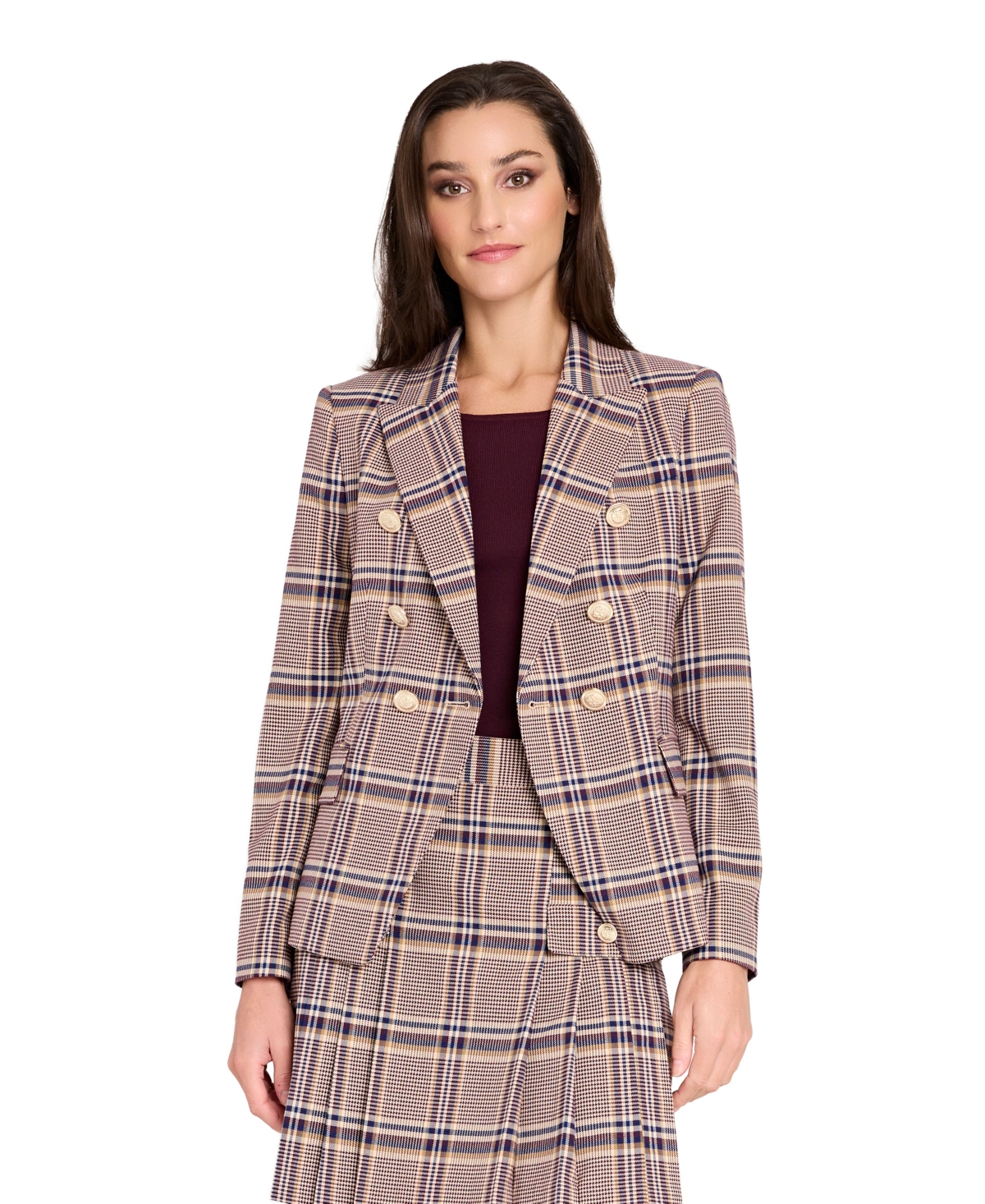 Tahari Asl Women's Plaid Double Breasted Blazer, Regular And Petite In Multi