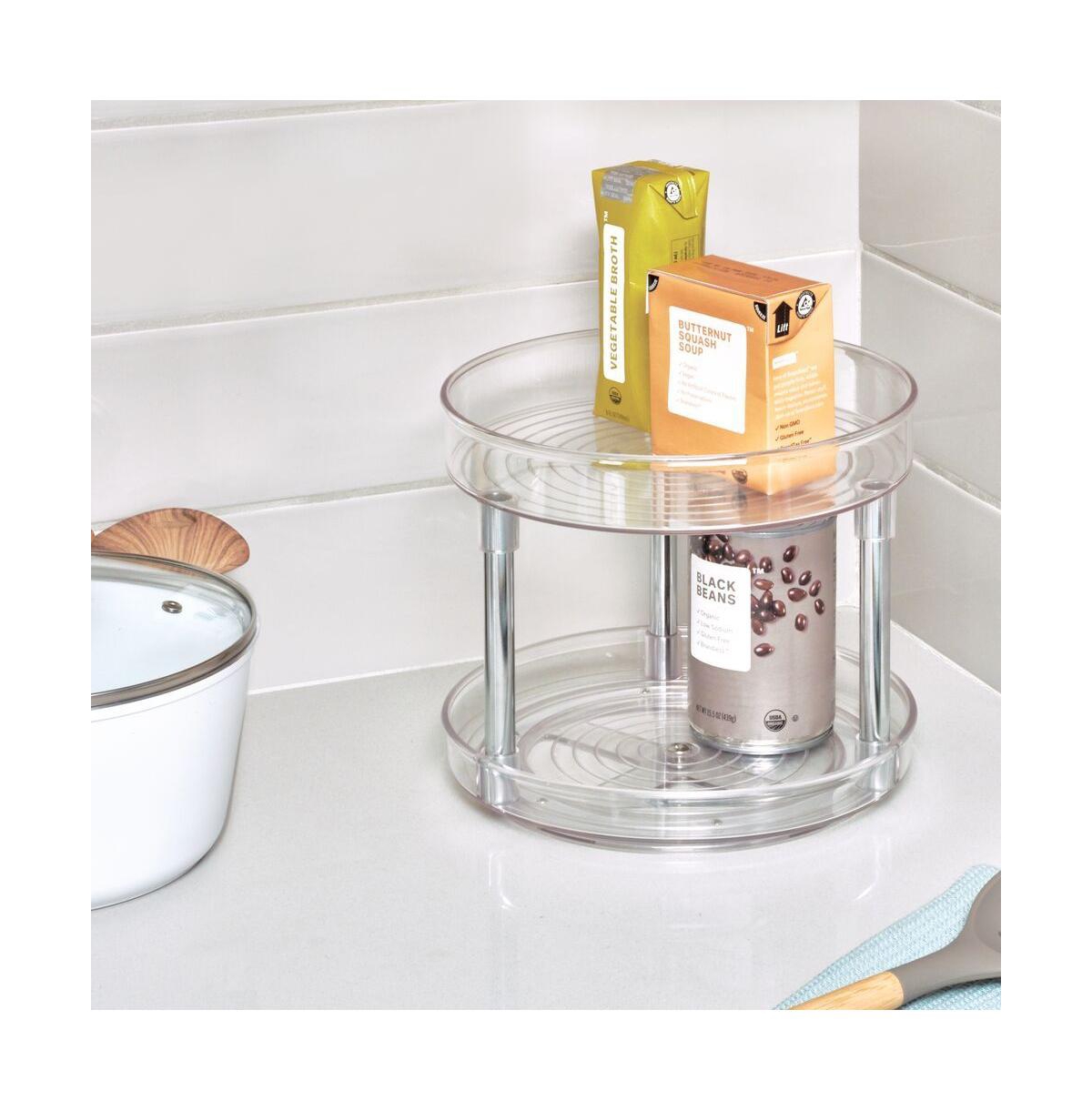 iDesign 9-Inch Recycled Plastic 2-Tier Lazy Susan Organizer - Clear/Chrome