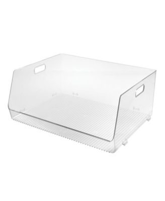 Stackable Open-Front Storage Bin with Handles - Clear - Made in USA
