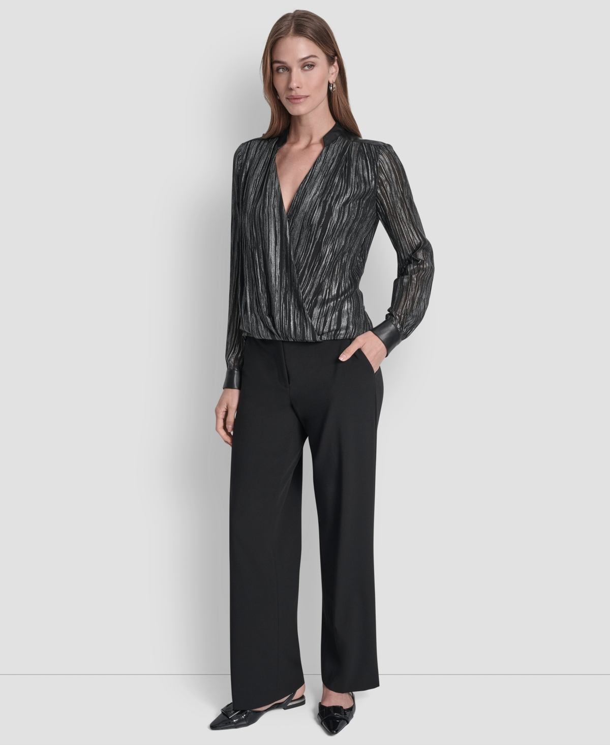 Dkny Women's Crinkle Detail V-Neck Top