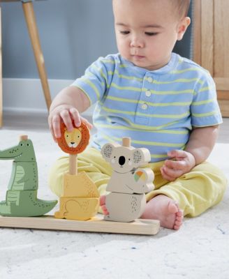 Wooden Stack and Sort Animals Baby and Toddler Toy, 10 Wood Pieces