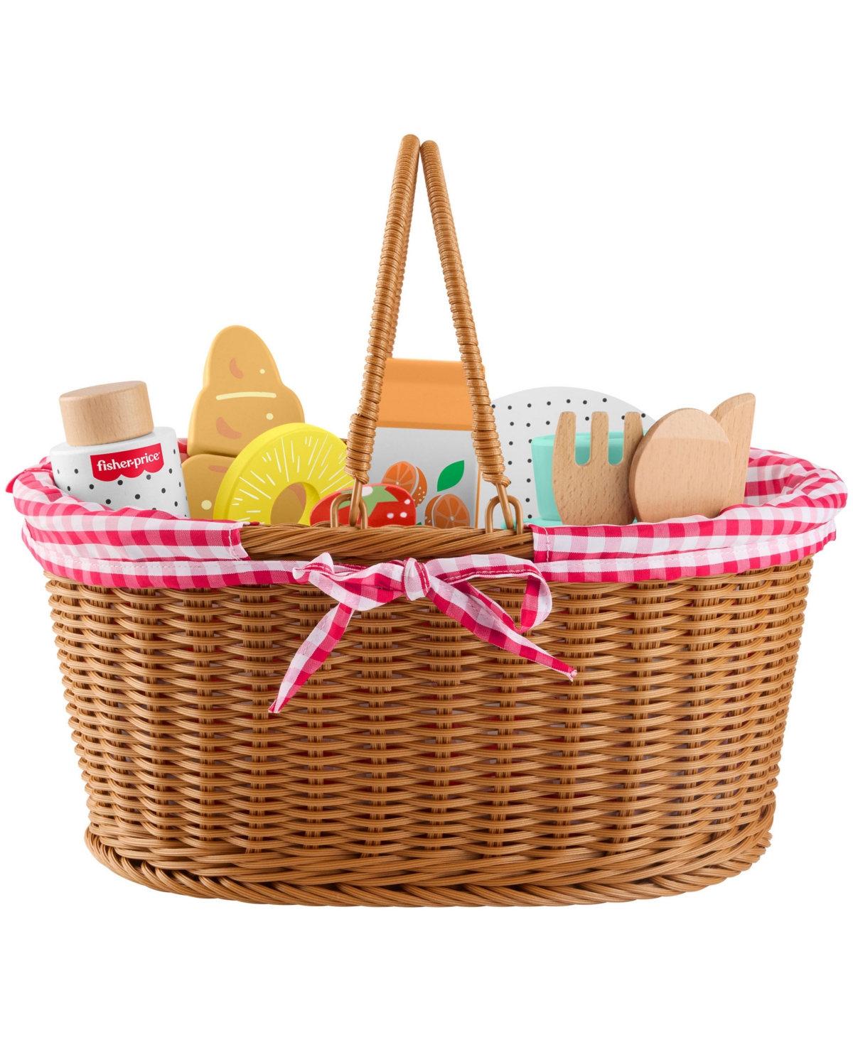 Fisher Price Wooden Picnic Basket And Food Pretend Play Set, 31 Wood Pieces In Brown
