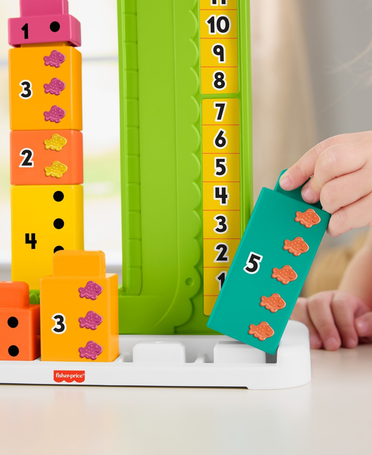 Fisher Price Adding Alligator Educational Toy Stacking Blocks, 10 Pieces In Green
