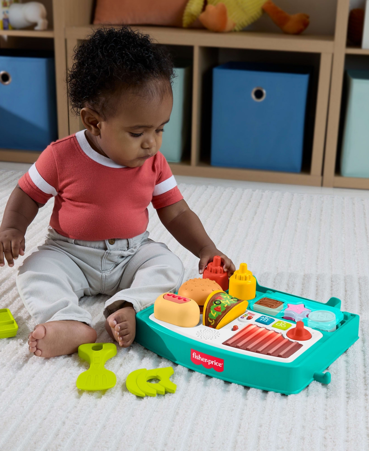 Fisher Price Laugh And Learn 4-in-1 Snack Cart Walker, 14 Play Pieces In Blue