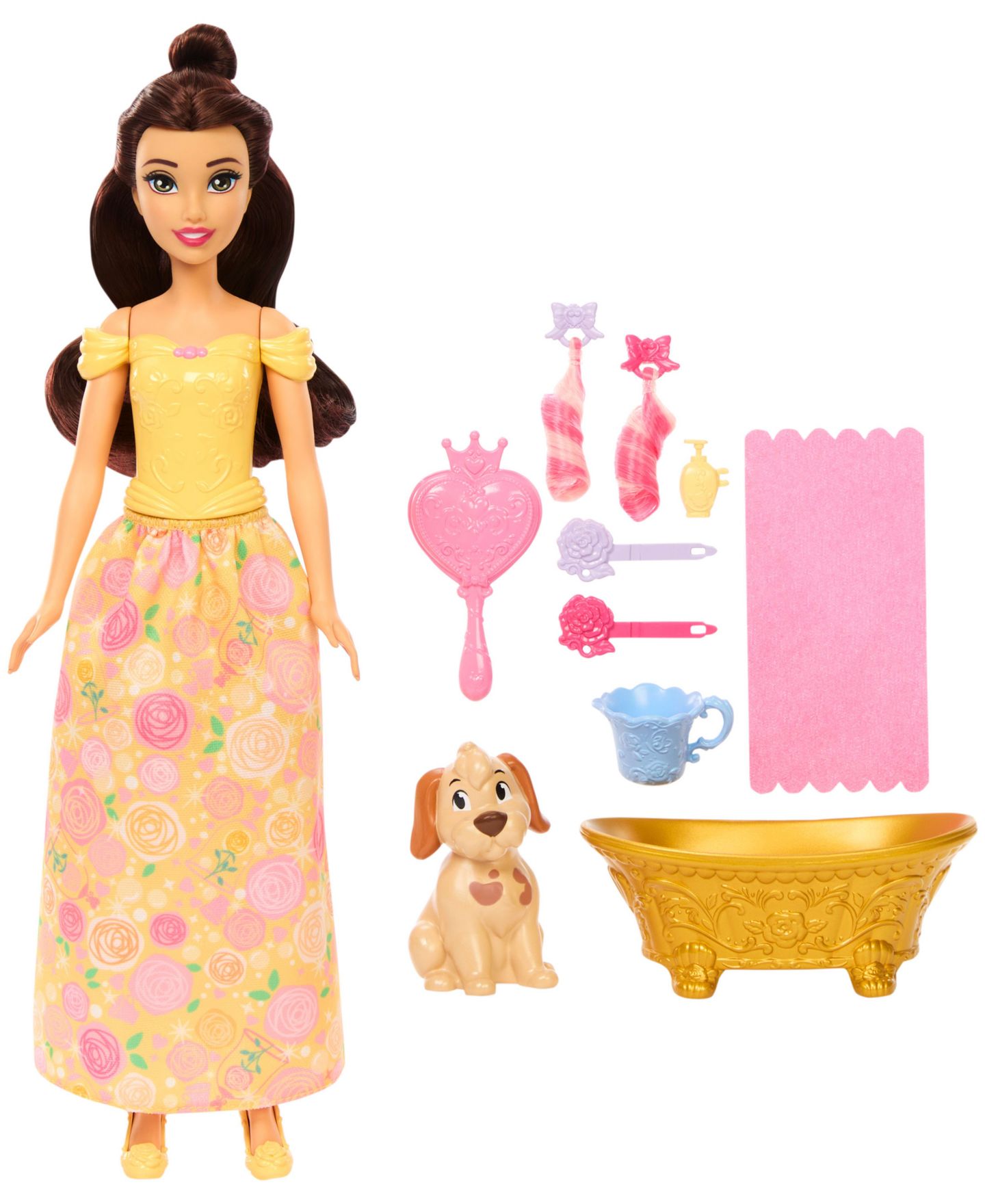 Детская кукла Disney Princess Bathe and Brush Belle Fashion Doll and Dog Figure — фото 5