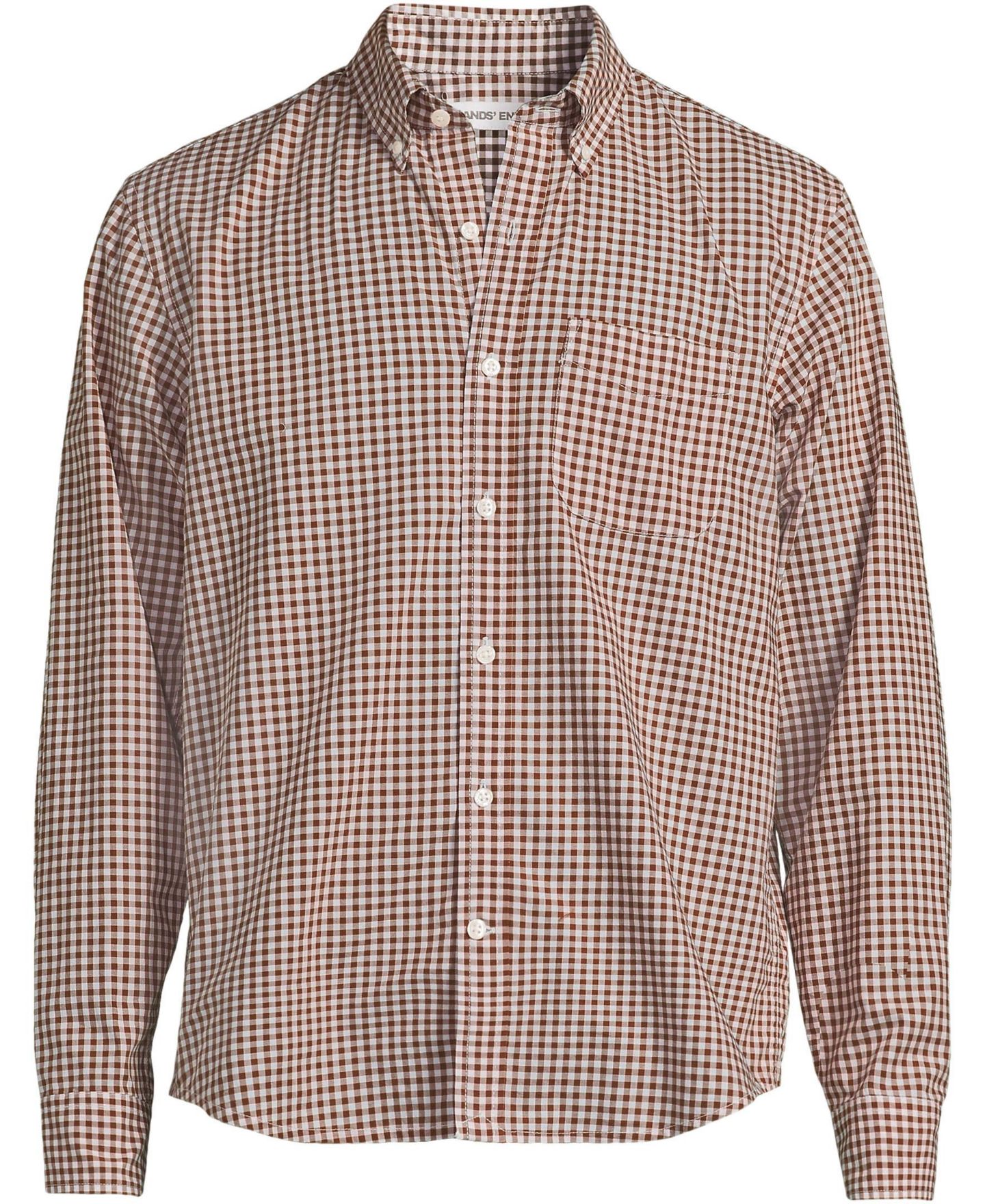 Мужская рубашка Lands' End Long Sleeve Poplin, цвет: Коричневый / Белый в мелкую клетку — фото 3