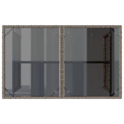 Garden Table Grey PE rattan, powder-coated steel, tempered glass