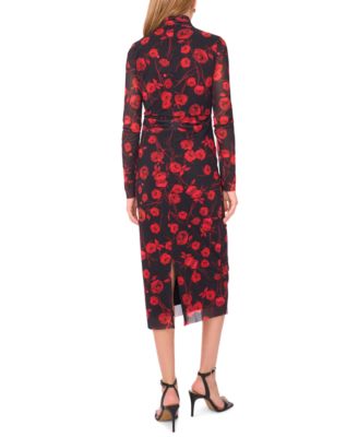 Women's Long Sleeve Mock Neck Mesh Midi Dress