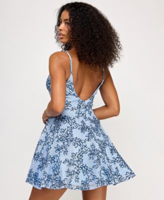 Juniors' Mesh Lace Sequin Short Dress