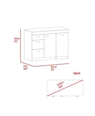 D x  45.8 W x  33.4 H Grecia Kitchen Island White / Dark Walnut MDF