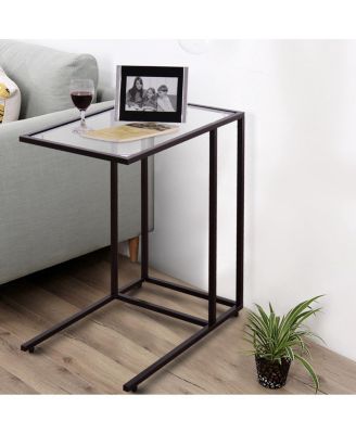  Tray Side Sofa End Table Ottoman Couch Stand TV Lap Snack W/Glass Top