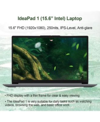IdeaPad 1 Home Laptop, 15.6" FHD Display, Intel Celeron Dual Core Processor, 12GB RAM, 384GB Storage(128GB eMMC + 256GB PCIe), 1 Yr Office 365, Wi-Fi 6, W11H, Additional 1 Yr ADP