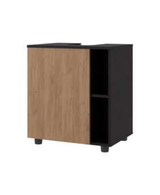 Parade Under Pedestal Sink Cabinet, 1 Door, 5 Open Compartments, Melamine Finish, Wenge and Natural Oak