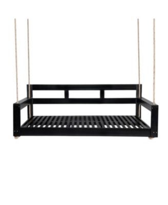 TOPMAX Acacia Wood Twin Size Porch Swing Daybed with Hanging Ropes