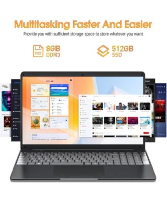 Laptops Windows 11, 15.6 Inch Laptop Computer 8GB DDR3 512GB SSD with I3 Processor, Webcam, HDMI, USB3.0, 7000mAh Battery, BT4.2, USB 3.2  3, WiFi, Type-C(Black)