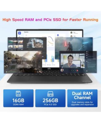 17.3" IPS FHD-Laptop, Intel 6 Cores i3-1215U 16GB RAM 256GB SSD (Beat Ryzen 5 7520U, Up to 4.4GHz) Computer with 65W GaN Type C Backlit Keyboard Fingerprint, for Home Student and Business Black