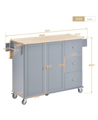52.7" Rolling Kitchen Island with Drop Leaf, Solid Wood Top, Storage Cabinet & Drawers, Mobile Kitchen Cart