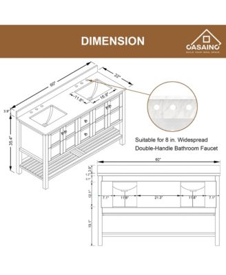 60-Inch Solid Wood Bathroom Vanity with Matching Top and Ceramic Basin